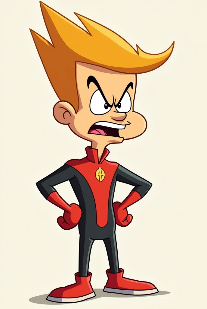 Create a 4K resolution full-body cartoon character of George Jetson, showing extreme irritation. George should have his usual futuristic outfit and hairstyle, with an enraged expression, flaring posture, and visible frustration. Include a clear background ...