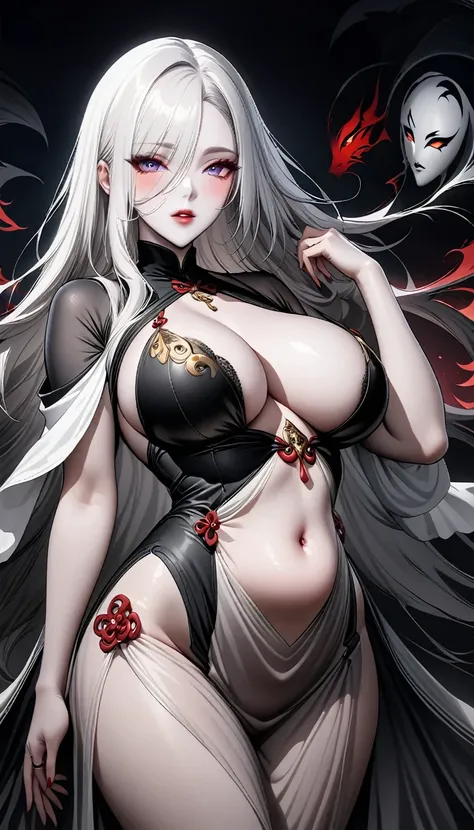 high quality,HD,16K,Sharp Line,1 Girl,fantasy, （Ice and Fire Goddess）,Pretty Face, Large Breasts, Beautiful legs,In the water,Focus Girl,detailed Pretty Face,Detailed clothes,beautiful eyes,Cool,Sexy,Dynamic Angle,穿着华服的神明Strike a pose拍照, Ancient mysterious...