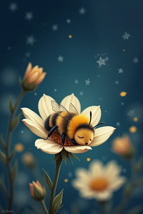 Bee sleeping on a flower. A nocturnal and nostalgic atmosphere, and nothing too shiny.. let it be at night. That does not have external lights. Let it be seen astetik THAT IT IS PAINTED IN WATERCOLORS