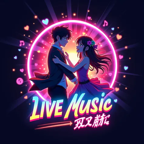 Music Masti Live logo with anime couples in neon lights 