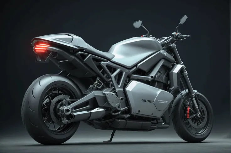 a motorcycle, hyper detailed, intricate mechanical parts, glowing neon highlights, sleek aerodynamic design, hovering above the ...