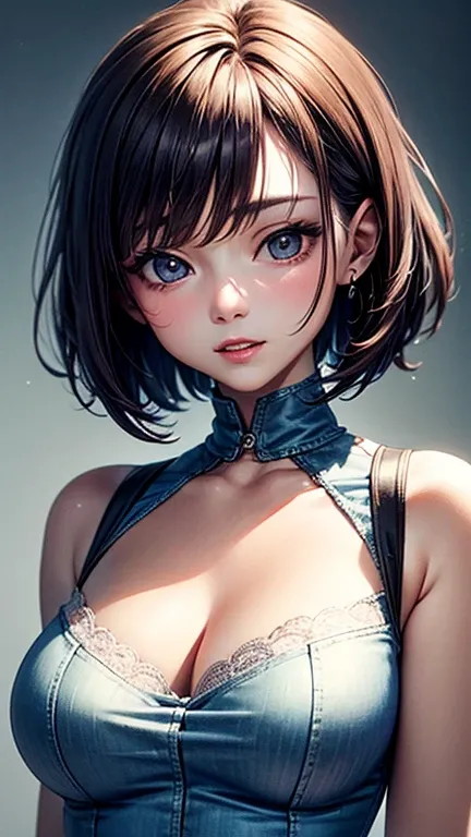 Tabletop, Highest quality, figure, Very detailed, Finely detailed, High resolution, 8k wallpaper, Perfect dynamic composition, Portraiture ,Beautiful attention to detail,A 2 pure woman（F-cup breasts and a slender waist、Well-shaped pink lips、Shoulder-length...