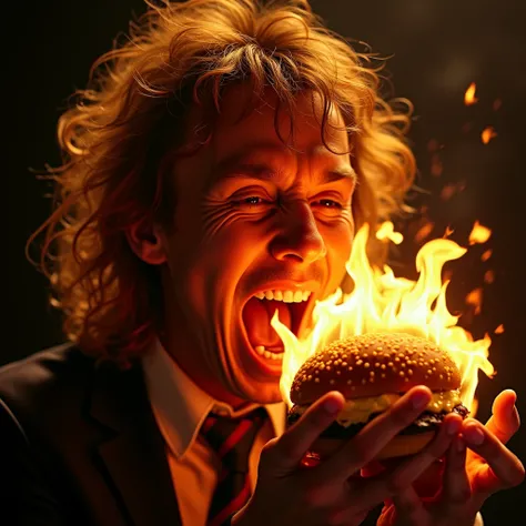 Fire burger being eaten by AC-DC guitarist Angus Young