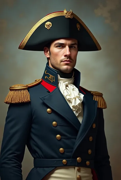 Create an image of Napoleon Bonaparte dressed in his traditional military uniform,