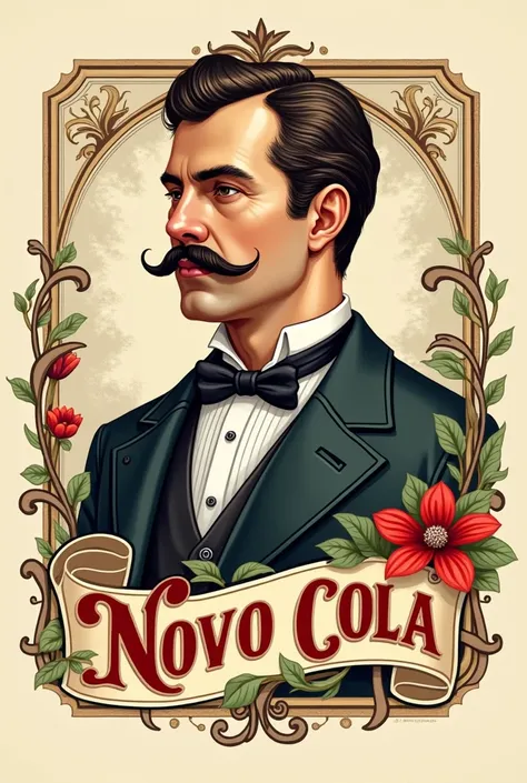 An original logo of a fictitious late 19th century soft drink brand called NOVO cola.