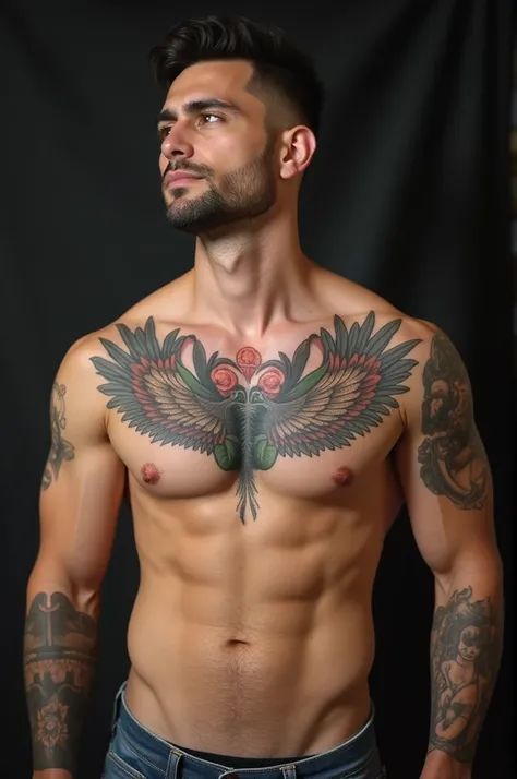 Marie Cursive Tattoo on Chest Man