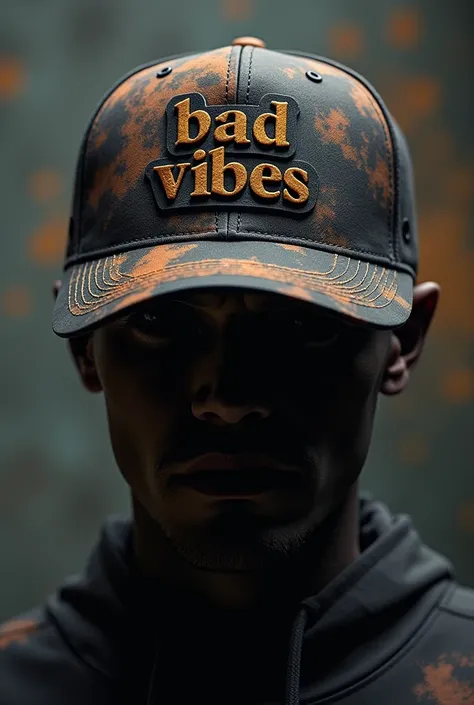 Curved cap design prototype with bad vibes logo with malandro tattoo typography