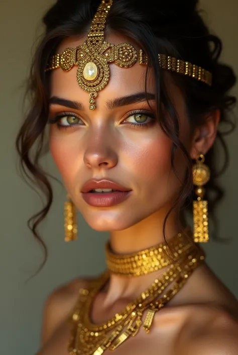 Model girl wearing gold jewellery with sexy look