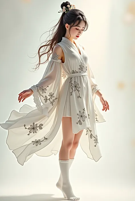 Hanfu，Little junior sister，White tights，Skirt up to the thighs