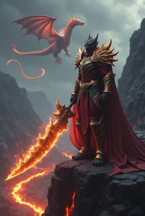 The Dragonblade Warrior"
A dragon-themed warrior stands on a cliff edge, wielding a sword forged from the bones and fire of an ancient dragon. The blade is jagged, with glowing embers flickering along its edge. The warrior’s armor is made of dragon scales,...