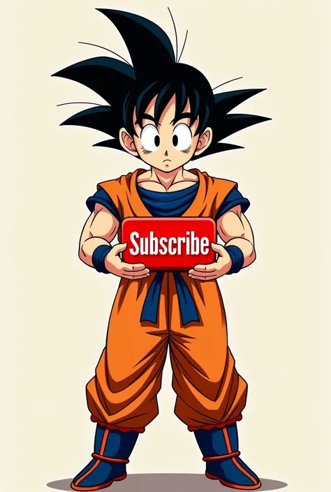 Goku holds a YouTube button that says Subscribe detailed 