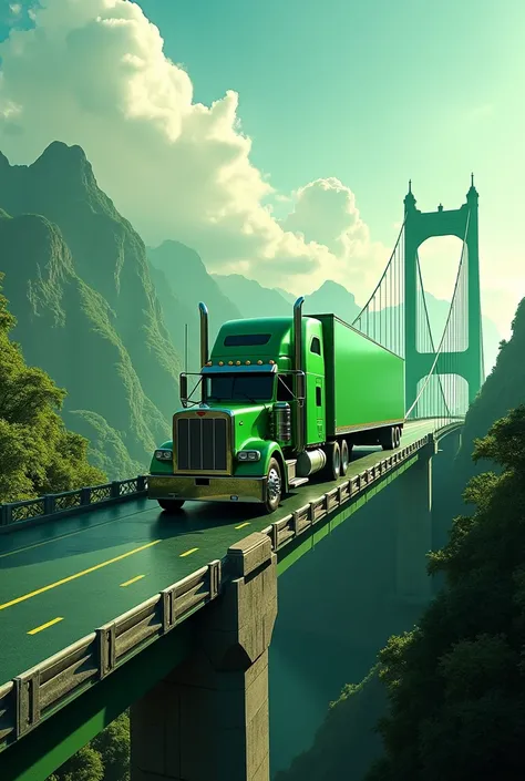 American truck on bridge in green colour