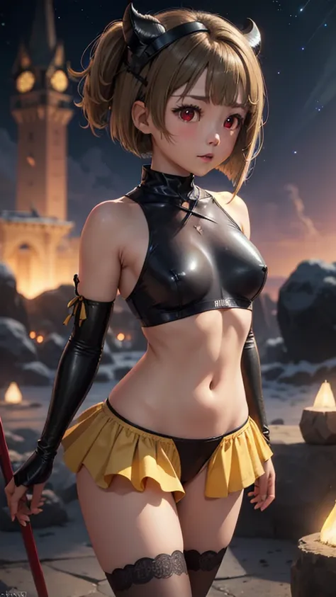 (Highest quality，masterpiece)，One girl, solo, Anime Screencap，Ray Tracing，Global Illumination，ultra hi resolution picture，Bright colors，Depth of written boundary，Valhalla Castle，cute，night，Yellow-brown hair，Bobcut，short hair，ワンレングスBobcut，Asymmetrical Hair，...