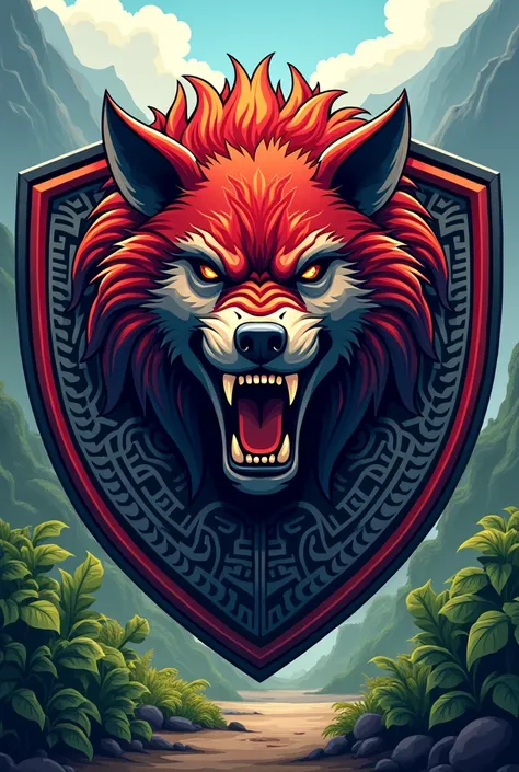 Football team shield with guara wolf mascot
