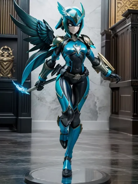 ((best quality)), ((masterpiece)), (detailed), 1 man, full body, 2, masked, blue mask, blue head, uncovered mouth, biker helmet, blue helmet, parrot helmet, black neck, tall, thin, black beak, black details, a green parrot with a blue head on his side, met...