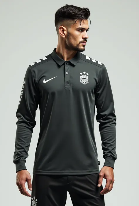 a long sleeve soccer streetwear jersey, collared