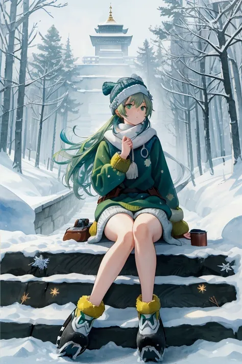 frozen_scene, line_art, ice_photo, double_expose_prism, masterpiece, cute, official_art, 1girl, [snow_scene, line_art, watercolor, masterpiece, cute, official_art, 1girl, [sitting on huge ice_cube, holding Smirnoff_ice], side_view, (black_long_straight_hai...