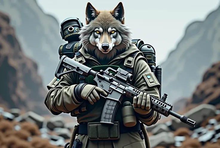 Wolf holding in hand m416 glacier skin, backpack, helmet, granade,same like PUBG mobile character 