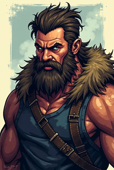 Bearded and hairy pixel male character