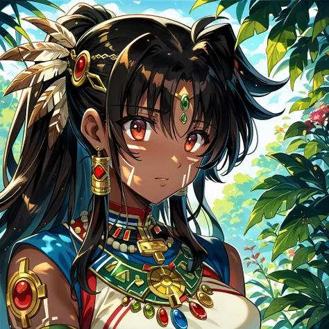 ((Highest quality)), ((masterpiece)), (detailed), （Perfect Face）、The woman is Fate T. Testarossa, an African tribeswoman, with dark skin, African hairstyle, tribal clothing, and gorgeous tribal accessories, and is wearing an engagement ring.