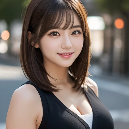 cute,Sexy Face,(8k、RAW Photos、Highest quality、masterpiece:1.2)、(Realistic、Photorealistic:1.37)、woman、Professional Lighting、Photon Mappin 、Full of eyelashes、Big ample breasts:1.3,(Thick body:1.2),Tight waist,Healthy Thighs, Black Hair, Short Hair,, (Perfect...