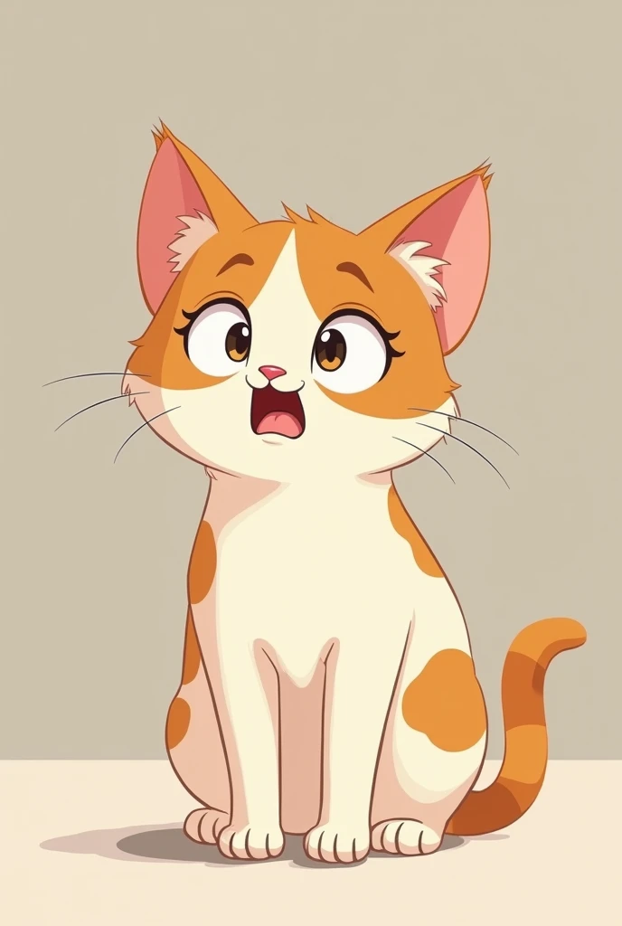 Calico cat with paler colors scared in cartoon 