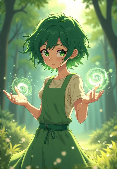 Tatsumaki with short green hair practices psychic powers for the first time.