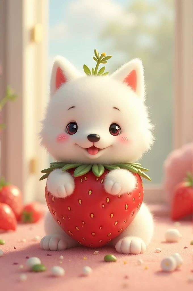 white fluffy strawberry shaped dog