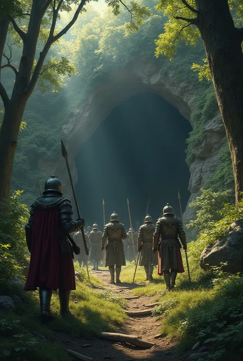 The soldiers reached the cave while searching for the king in the forest