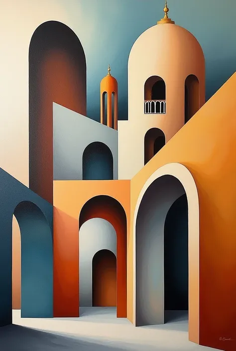 Representation of arches and domes on a canvas with cubist painting




