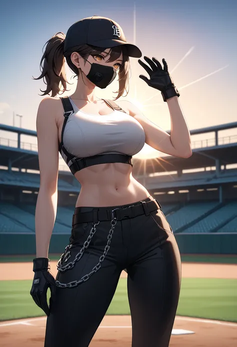 (masterpiece), best quality, highres, highest quallity, illustration, cinematic light, dramatic shading, sunset, good lighting, volumetric lighting, backlighting, light rays, perfect dynamic composition, 1 girl, solo, thin, thick thigh, upper body, large b...