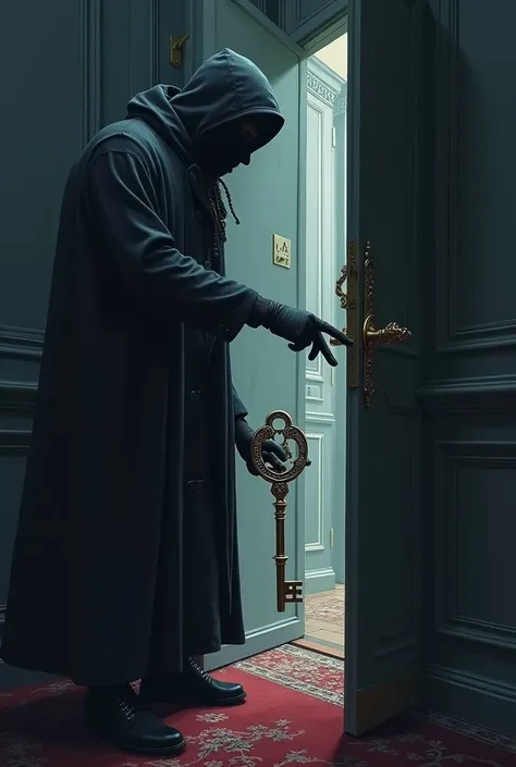 Image Idea: An illustration of a thief holding a skeleton key about to unlock a door.Purpose: Visualize the security threat skeleton keys posed.