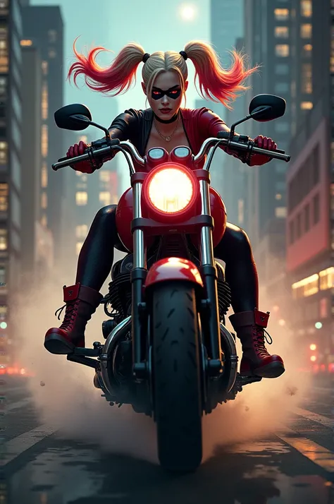 Harley Quinn dangral on a motorcycle 