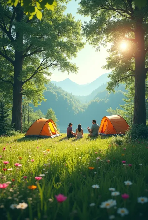 The beauty of spring camping on lush green grass captured in stunning high definition. This 24K masterpiece、Showcasing intricate detail in beautifully imaginative compositions that are sure to captivate. The lighting and shadow effects are expertly capture...