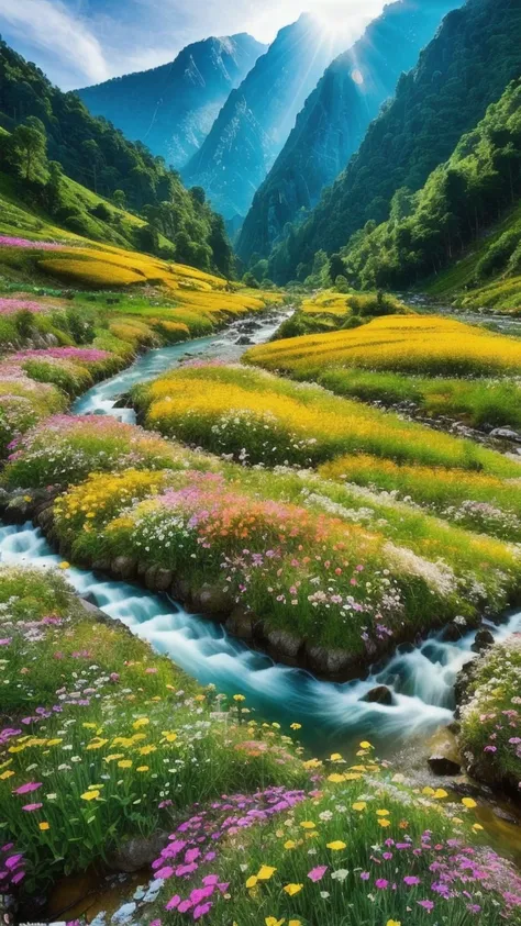 Embark on a vivid journey through the enchanting landscapes of Uttarakhands Valley of Flowers, where hyper-realistic imagery captured with the Canon R5 camera brings to life natures kaleidoscope in exceptional quality. The vibrant colors and intricate deta...