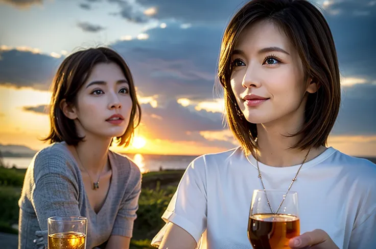 (Realistic, 超Realistic:1.4), 16k hdr, High resolution,Brown short hair,The best smile、Japanese actress,Super Beauty(Like the real thing),Short sleeve dress,Whiskey bottles、The Macallan、Johnnie Walker、、Old Parr、whiskey、Suntory、Nikka、Slim couple、Model Couple...