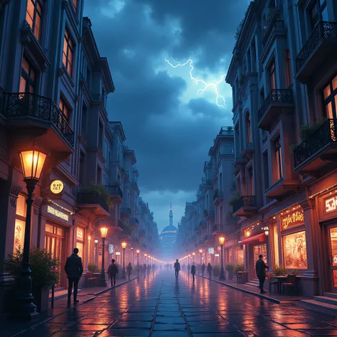 anime artwork futuristic style painting, street, elegant, landscape of a (Istanbul:1.2) from inside of The Spear of Destiny, Stormy weather, designed by Dora Maar, Maurice Utrillo, ultrafine detailed, back-light, chic, The painting is a stunning representa...