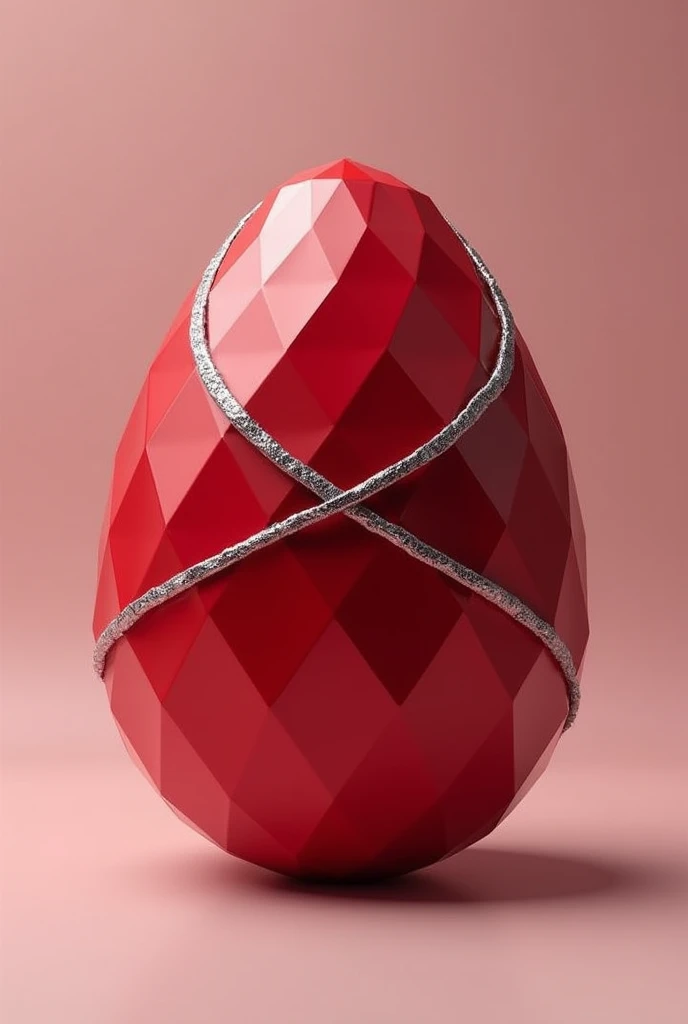 Red  Egg with silver ribbon in the middle (elegant egg) ( with diamond style but egg still shape)