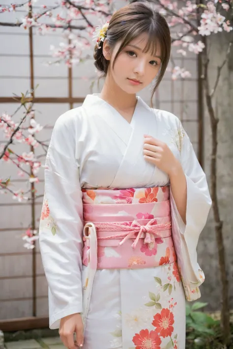 1 girl, teenage, faint lips, kimono, breasts out,