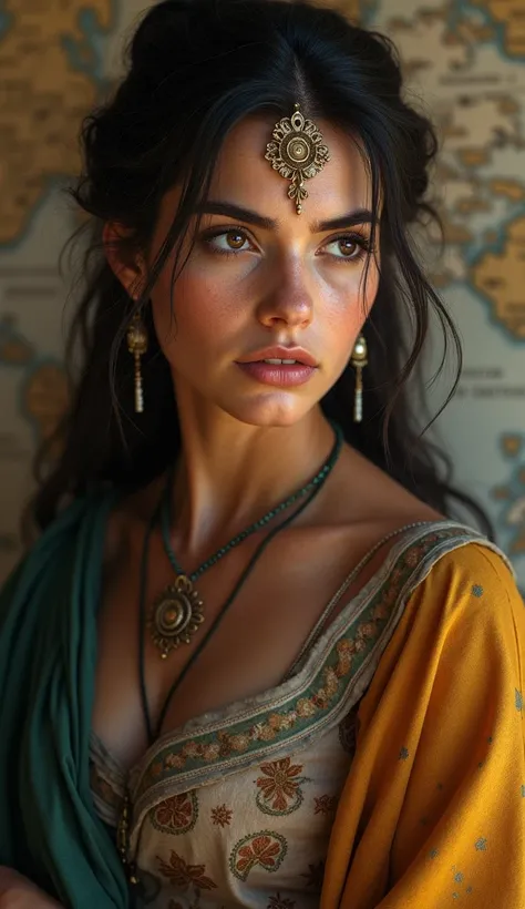 Facial Expression: A close-up of Artemisia with a contemplative or reflective look, as if considering her legacy.
Attire: Traditional Carian attire with subtle Persian influences, including a ceremonial robe or cloak.
Weapon: A sheathed ceremonial dagger o...