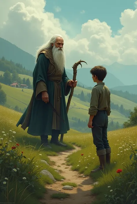 As soon as he reached near the house, an old man suddenly appeared in front of him. His beard was white, his eyes deep, and he held a wooden stick in his hand. The old man kept staring at Raghu. and size was landscape plzz