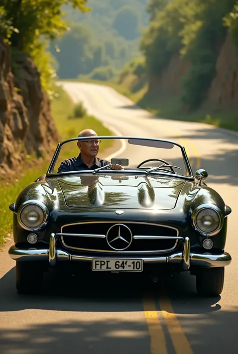 Driver driving a vintage car 