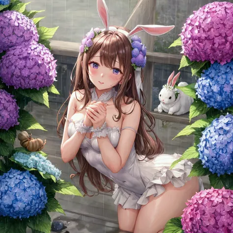 Bunny girl、rain、hydrangea、snails