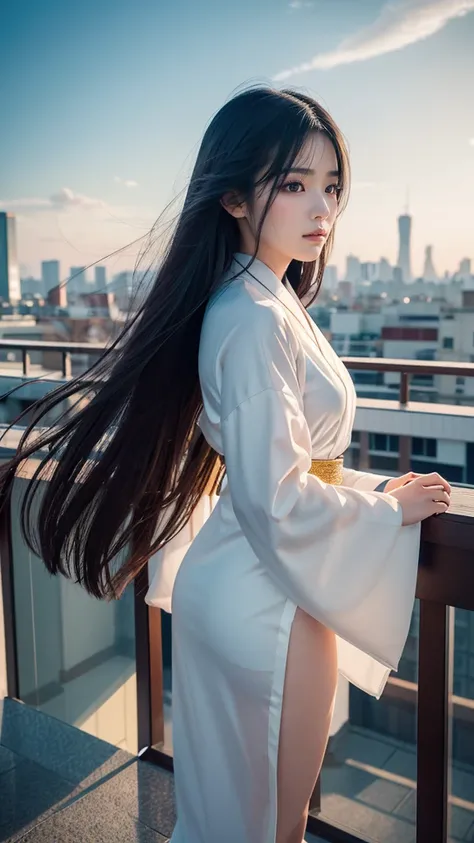 独 Create an ultra-realistic 8K resolution image of a character inspired by "Toire no Hanako-san," transformed into the ultimate representation of Japanese mythology. She retains her iconic features as a young Japanese girl, with long, straight black hair f...