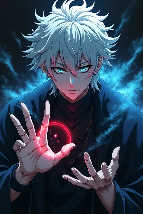 ((High detail、Cinematic lighting))、Messy white hair、aquamarine Eyes、White eyelashes、god light、Ray tracing、shadowing、Optical illusion、The upper part of the body、Looking at the camera、Masterpiece、((Super detail、Best quality、8K))、jujutsu kaisen、Gojo Gojo、Blac...