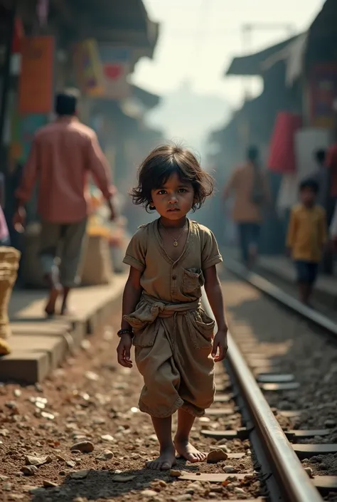 one Indian bagger child fight for money in railway station