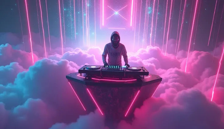 DJ above the clouds, EDM music, Neon Energy