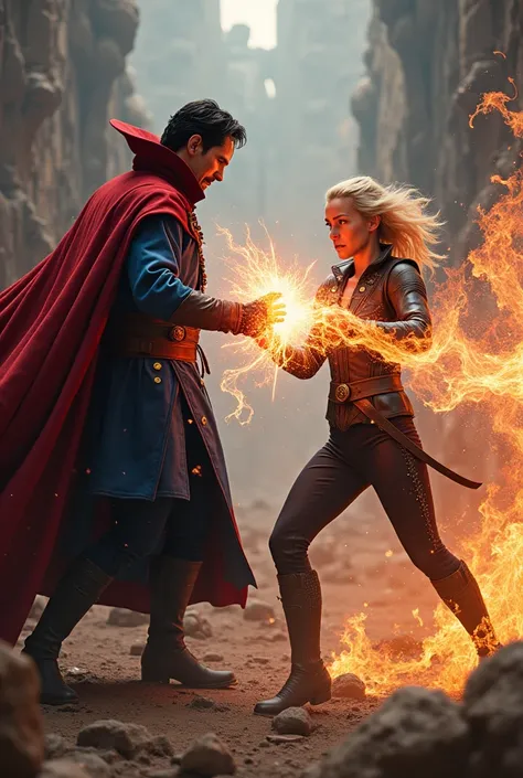 Doctor Strange (Benedict Cumberbatch) fights Sonya Blade from Mortal Kombat 