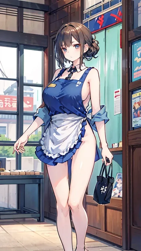 Anime Characters (Large target) Wearing a white apron and black hair, Azure route style, Fleet series style, pixiv 3dcg, Aheiyan, Kushat Garland, Anime cute art style, From《Azur Lane》game, Biomechanics Oppai, Top Ranked on Pixiv, best quality, 8K HD, Thigh...