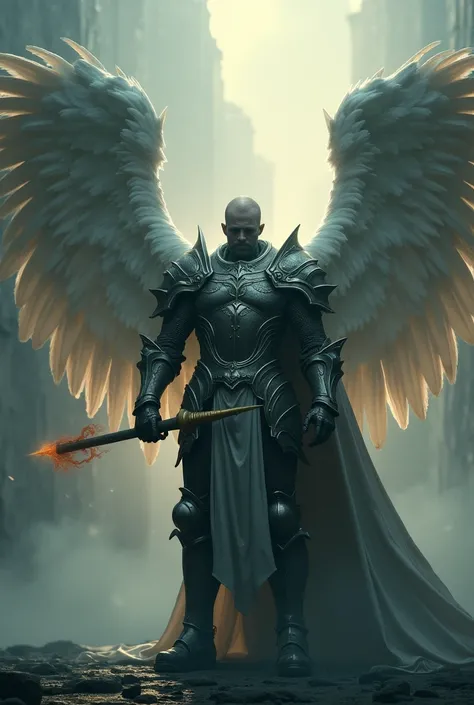 A magnificent knight with wings, he has a horn in his hand, we don&#39;t see his eyes 